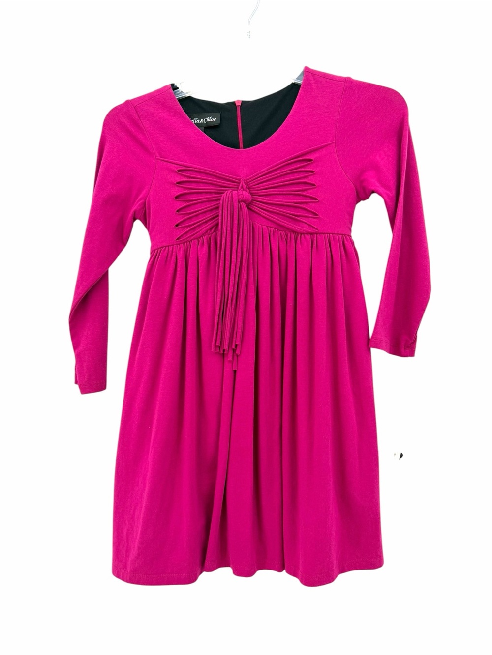 Isobella & Chloe Hot Pink Knotted Front Long Sleeve Dress